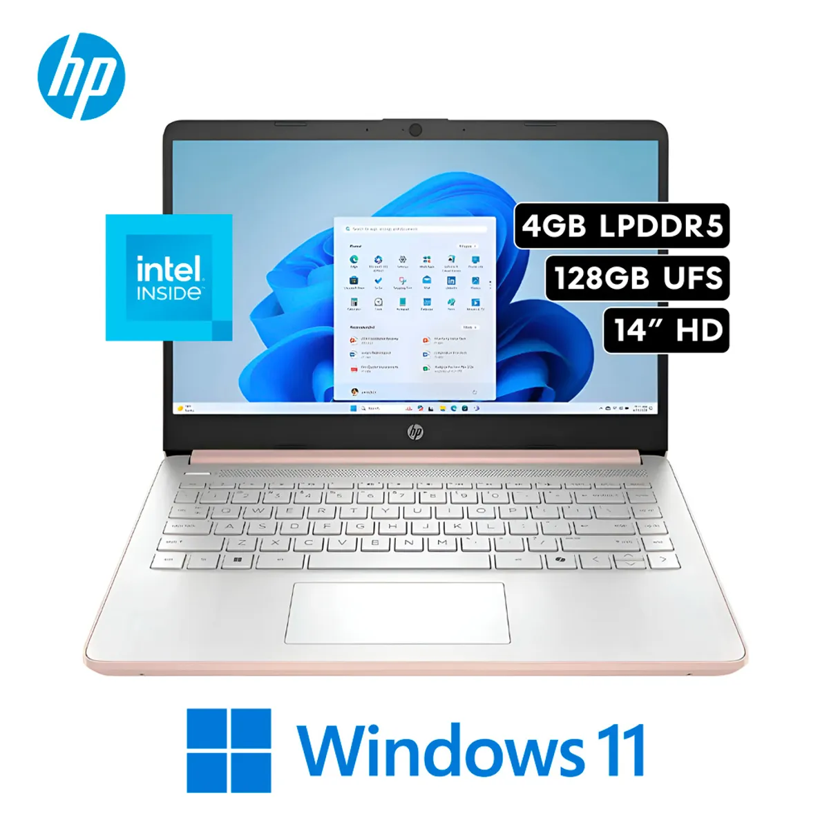 HP 14-DQ6105DX  INTEL CELERON N150 RAM 4GB 128GB UFS 14″ FHD W11 ROSE GOLD, marca HP - Foto 2
