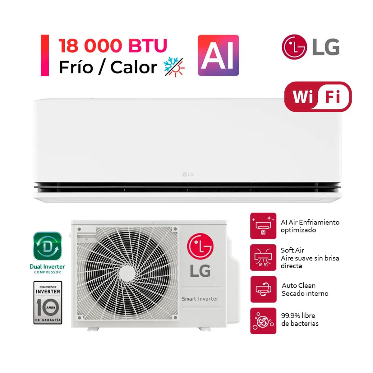 LG - DUALCOOL Aire Acondicionado Inverter 18000 BTU Función frío calor con IA