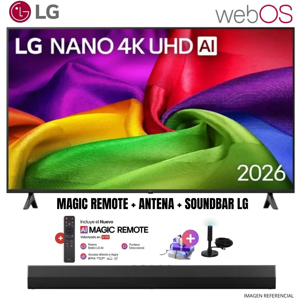 LG - Televisor Smart TV LG 55'' NANO UHD 4K WebOS 55NU800BPSB 2026 + Ant + Soundbar LG