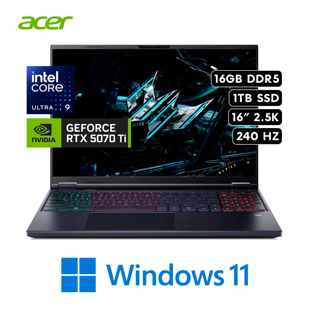 ACER - LAPTOP ACER PREDATOR HELIOS NEO 16 - Core Ultra 9 275HX 16GB 1TB RTX 5070TI 12GB 16″ WQXGA 240HZ W11.