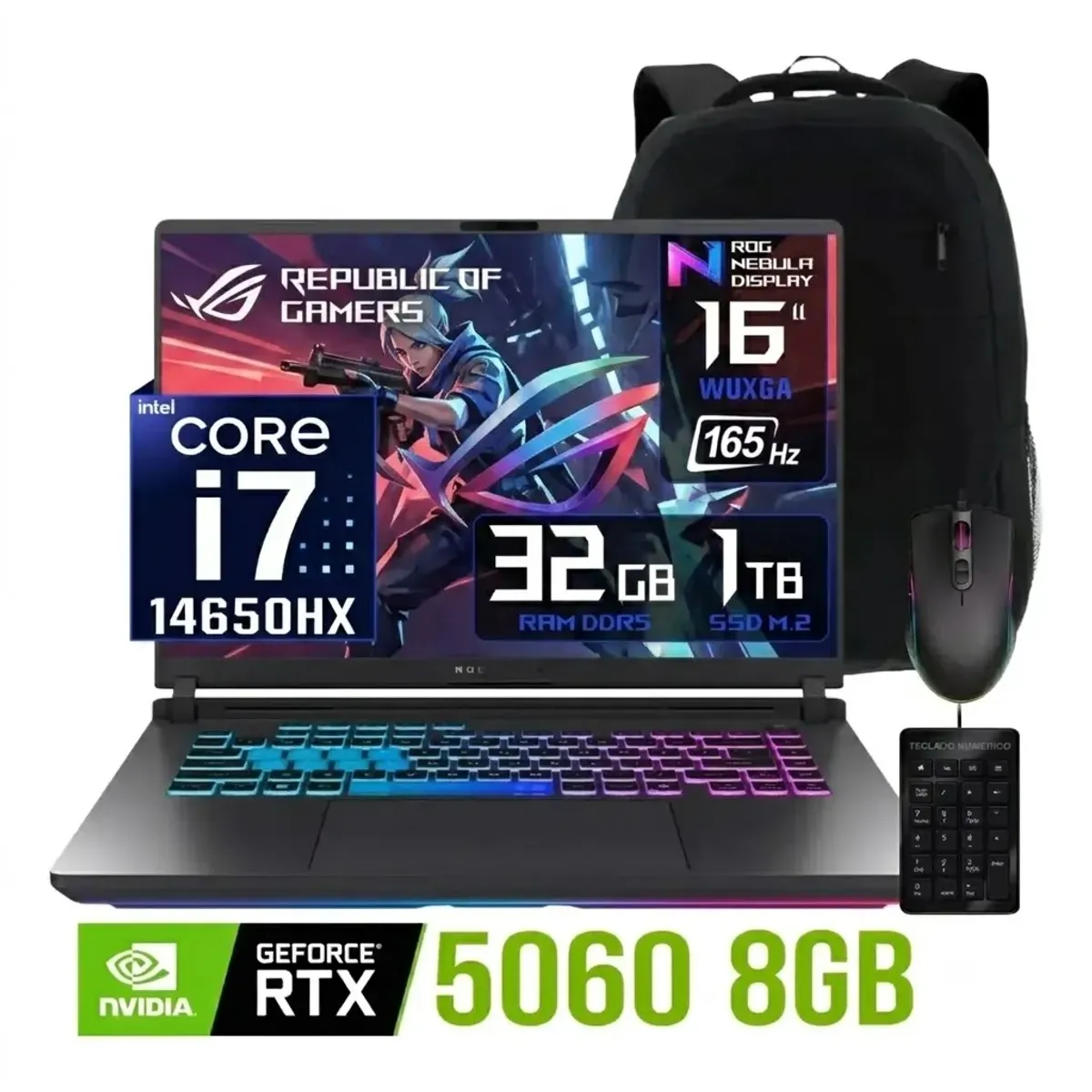 ASUS - Laptop gamer Asus Rog Strix G16 165Hz intel Core i7-14650hx 32gb Ram 1tb Ssd Nvidia 8gb Rtx5060.