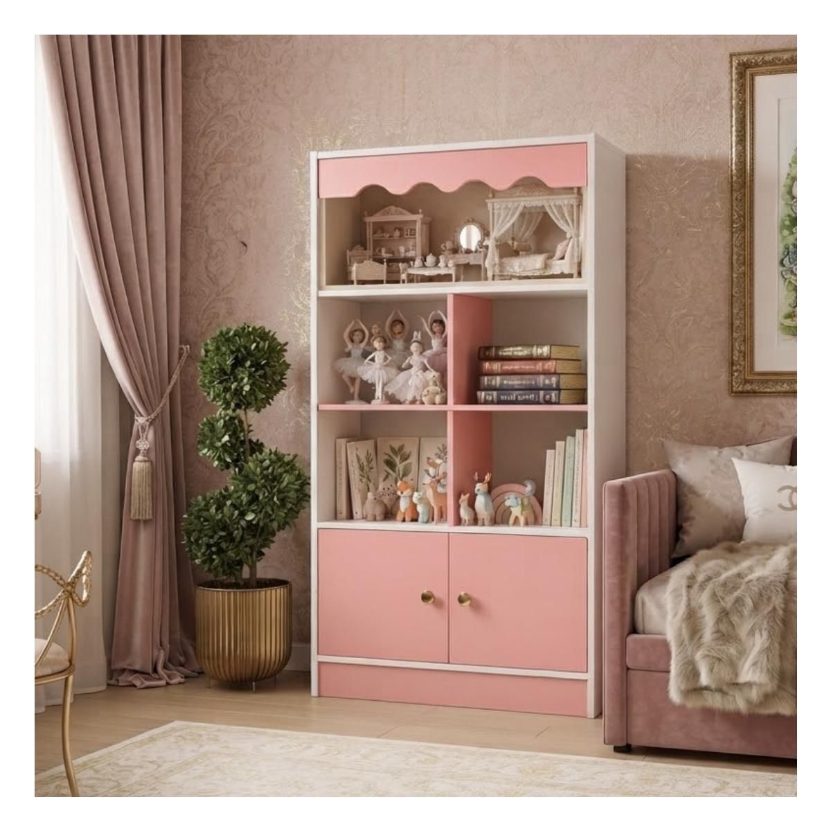 Armario Organizador Dormitorio Para Niñas Rosa 5 Repisas 2 Puertas Rosa Con Blanco, marca GENERICO - Foto Principal