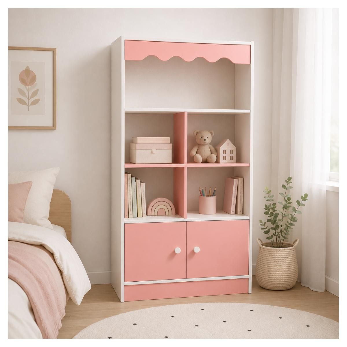 Armario Organizador Dormitorio Para Niñas Rosa 5 Repisas 2 Puertas Rosa Con Blanco, marca GENERICO - Foto 2