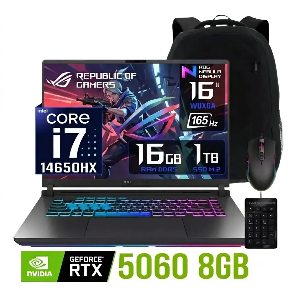 ASUS - Laptop gamer Asus Rog Strix G16 Core i7-14650hx 16gb Ram 1tb Ssd Nvidia 8gb Rtx5060 16 Wuxga 165Hz.
