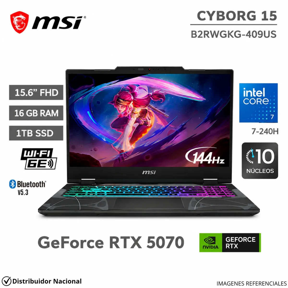 Msi - Laptop MSI Cyborg 15 B2RWGKG-409US Intel® Core™ 7 240H 16GB RAM 1TB SSD RTX™ 5070-8GB