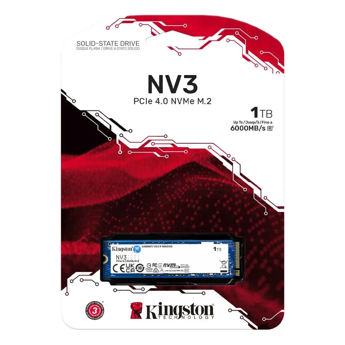 KINGSTON - SSD KINGSTON NV3 1TB M.2 PCIe 4.0 NVME  M.2 1TB 6000MB DISCO SOLIDO