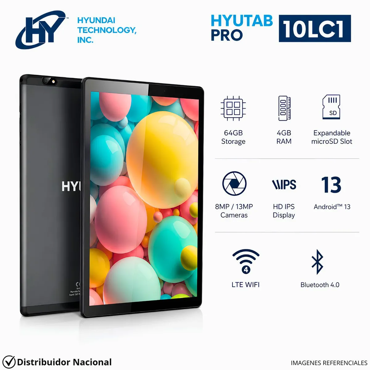 HYUNDAI - Tablet HT10LC1MSGLTM01 HYUNDAI  HYTAB Pro 10LC1 4G LTE 10LC1 4GB RAM 64GB 10 pulg.