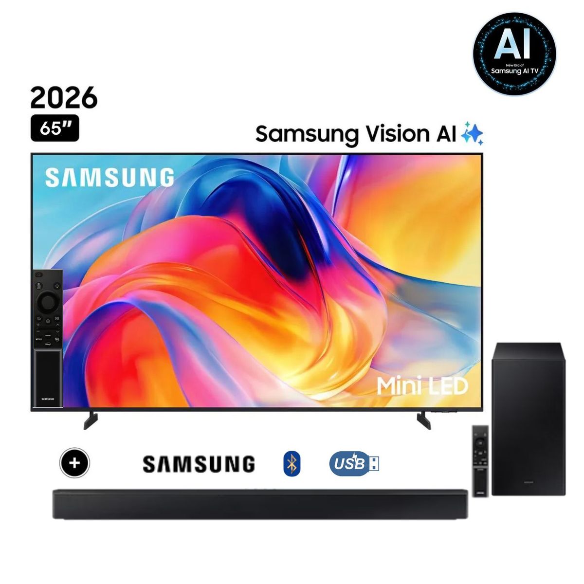 SAMSUNG - Televisor Samsung  65" Mini LED  65M70H Vision AI Smart TV + Soundbar HW-B450F