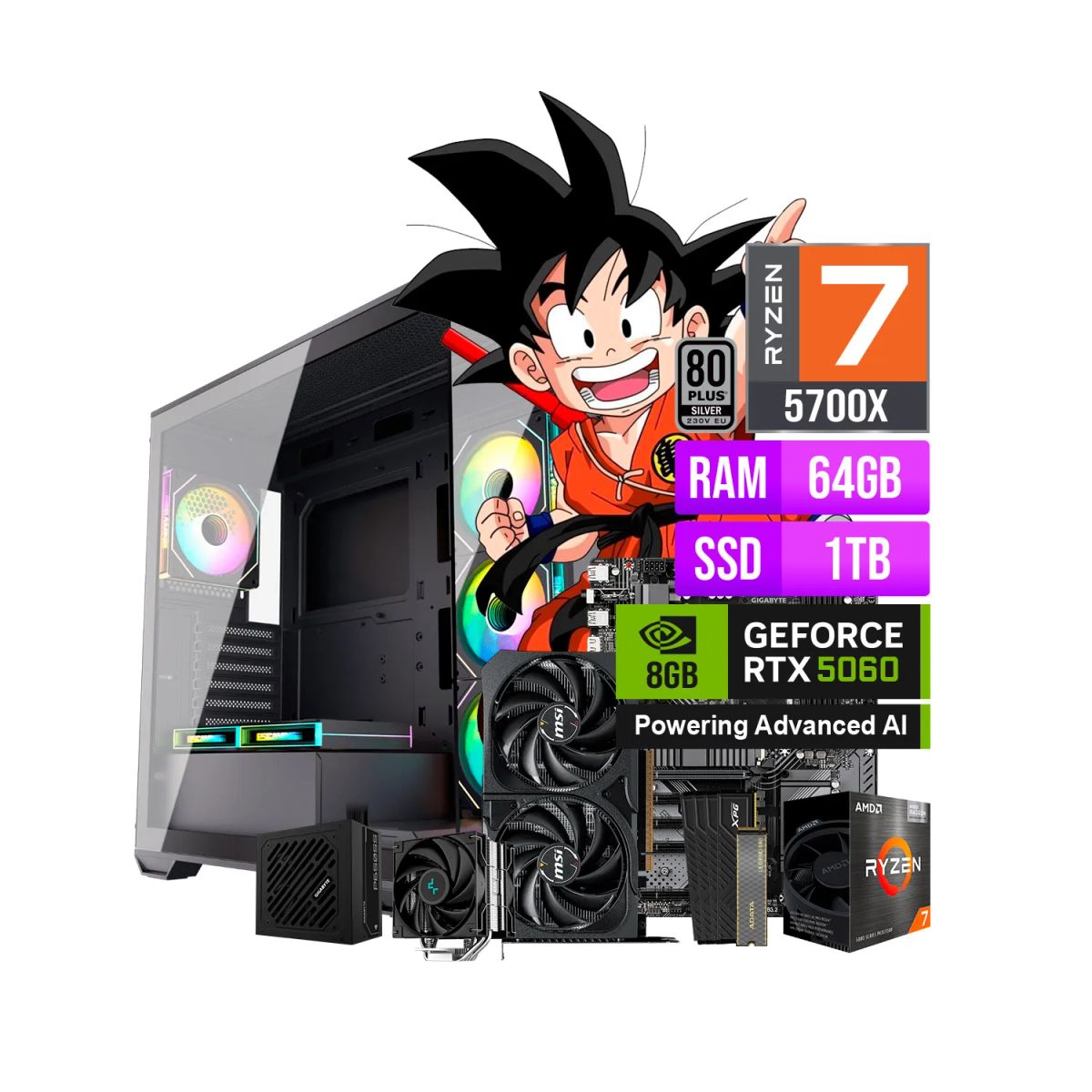 RYZEN - COMPUTADORA PC GAMER AMD RYZEN 7 5700X RAM 64GB SSD 1TB NVIDIA RTX 5060 8GB.