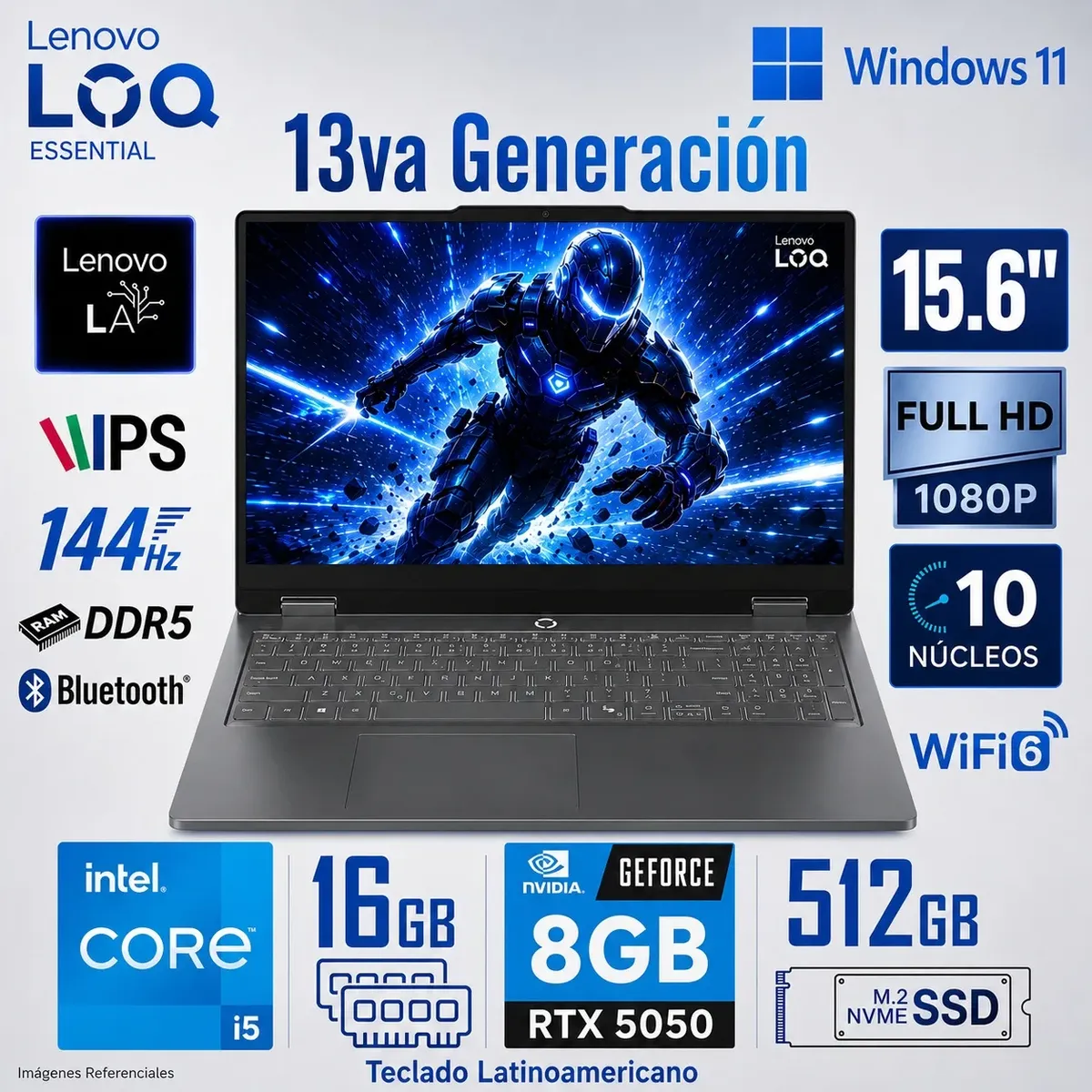 LENOVO - Laptop Gaming Lenovo LOQ 15IRX11 Intel Core i5-13450HX 16GB RAM 512GB RTX 5050 15.6" FHD 83SC0055LM