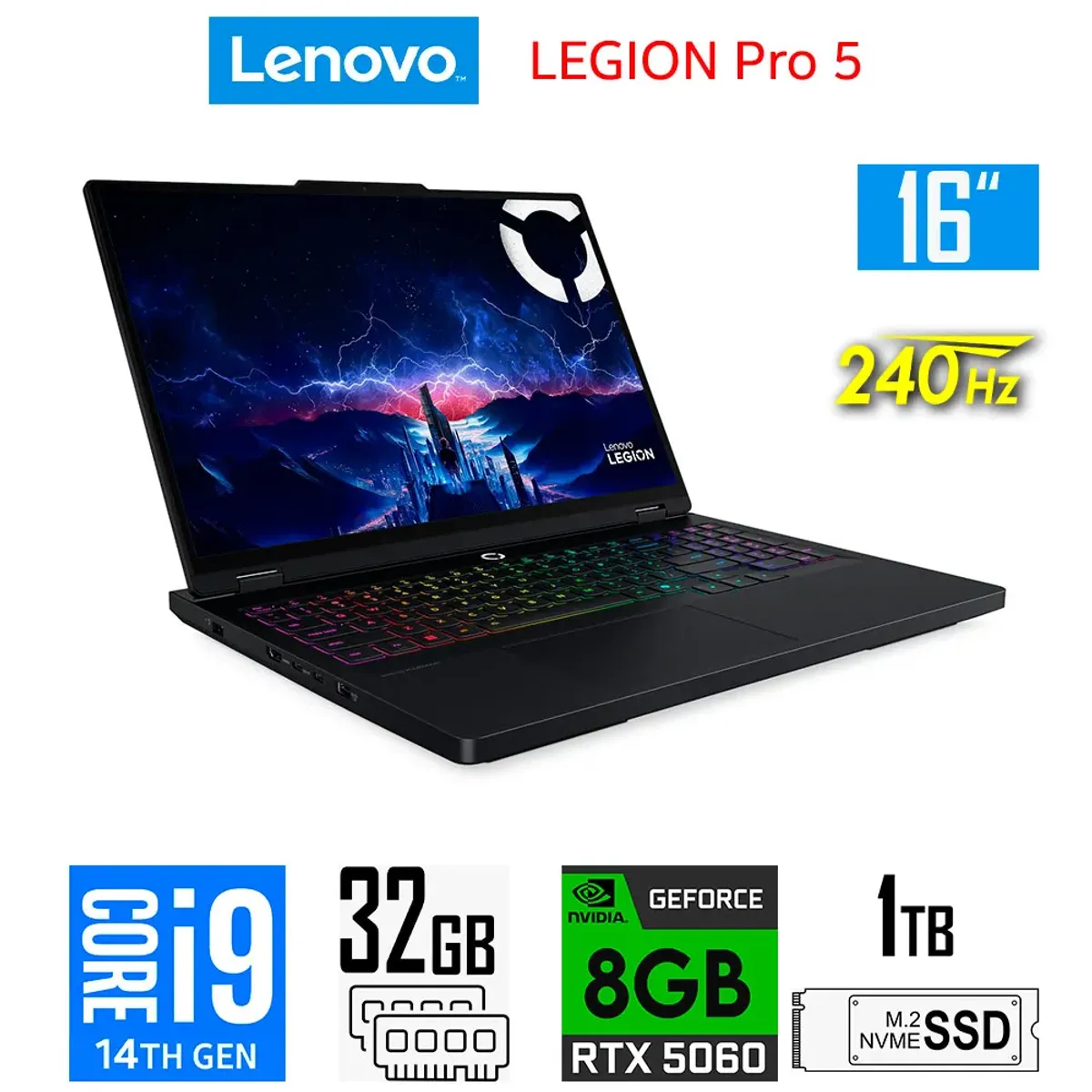 LENOVO - Laptop gamer Lenovo Legion Pro 5 Core i9-14900hx Nvidia 8gb RTX5060 32gb Ram 1tb Ssd 16″ WQXGA 240Hz.