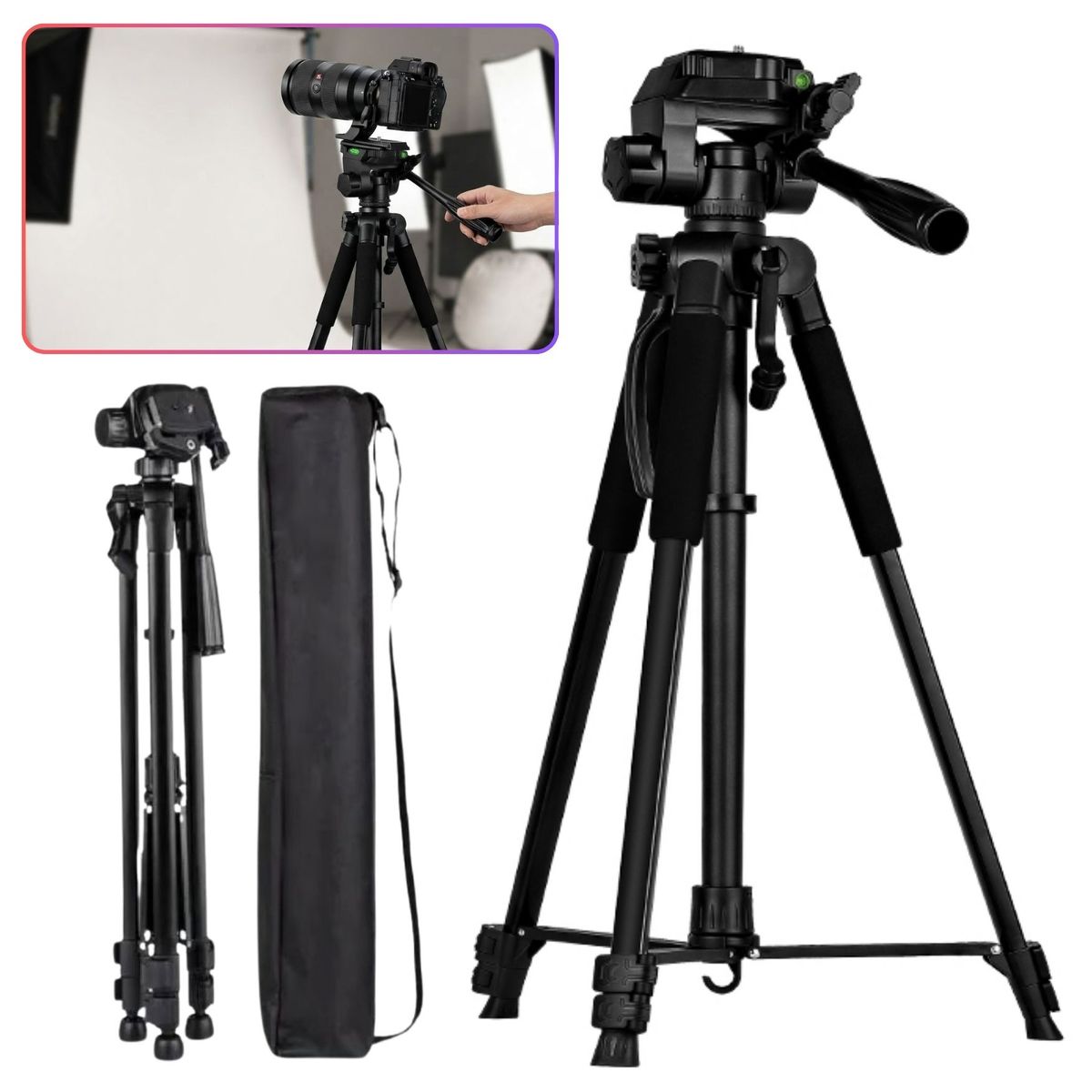 SEISA - Tripode Aluminio Profesional 160CM Portatil para Camara Canon, Sony Nikon y Celular