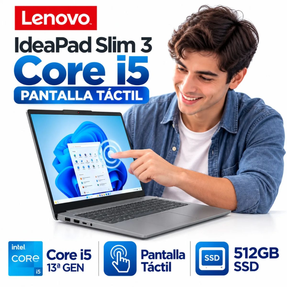 LENOVO - Lenovo IdeaPad Slim 3  Pantalla Táctil Core i5-13420H 8GB RAM 512GB SSD 15.3" WUXGA Windows 11.