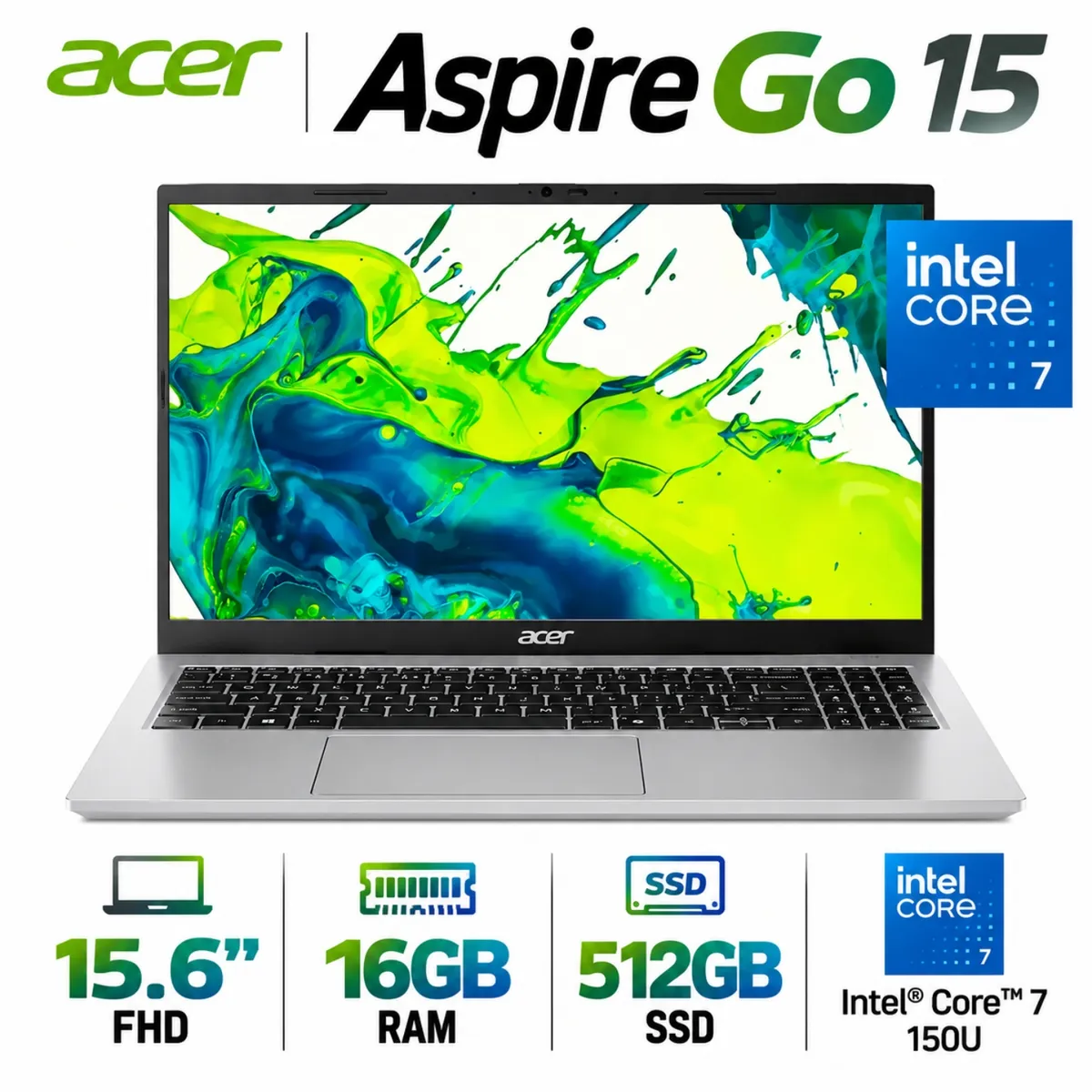 ACER - Acer Aspire Go 15 AG15-72P-74U2 Core 7-150U, 16GB RAM, 512GB SSD, 15.6″ FHD