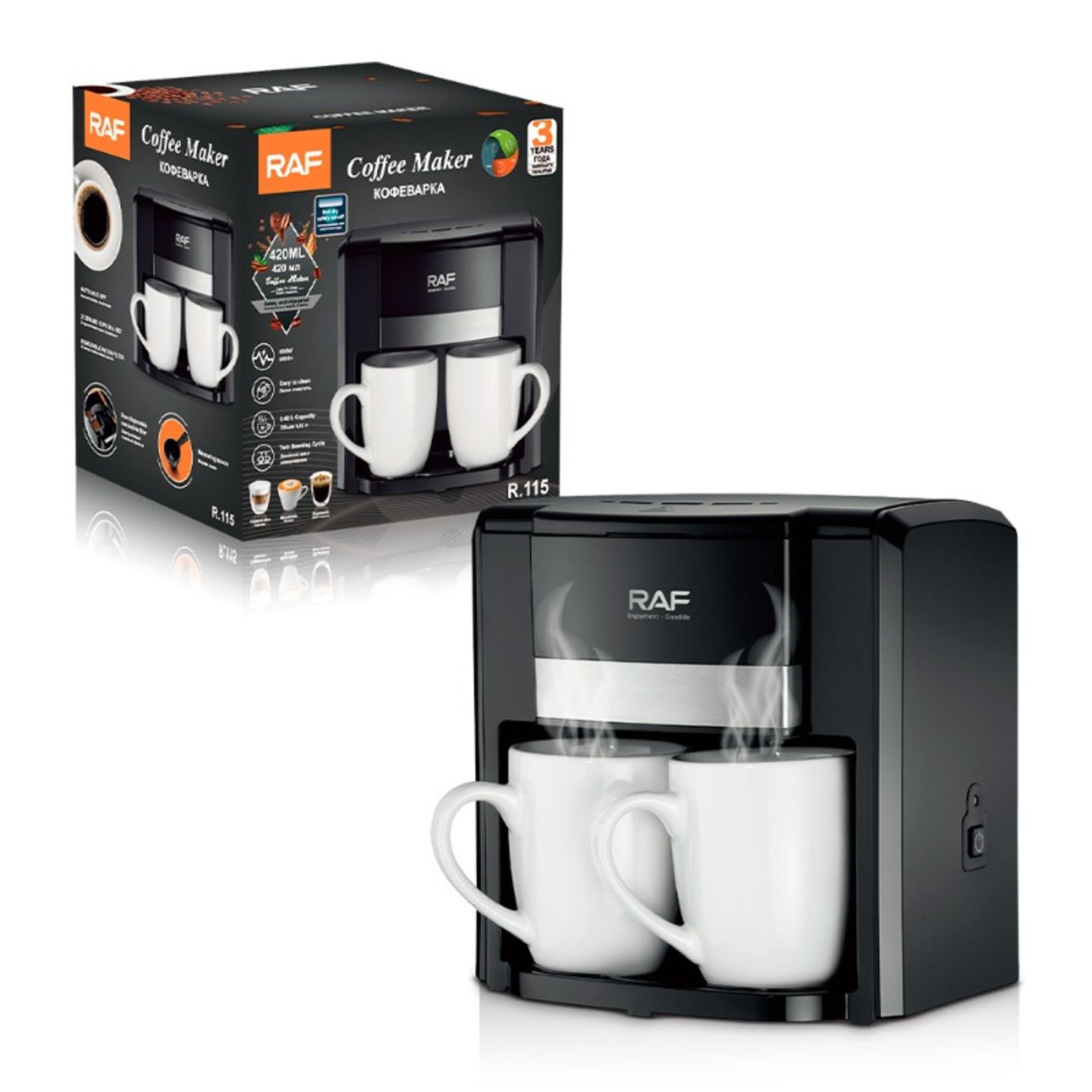 Cafetera semiautomatica de goteo con dos tazas