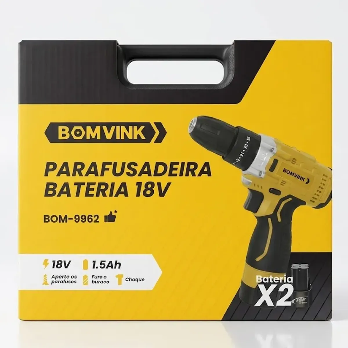 Taladro Atornillador Inalámbrico Bomvink 18V con 2 Baterías, Maletín y Accesorios BOM-9962, marca SUPER - Foto Principal