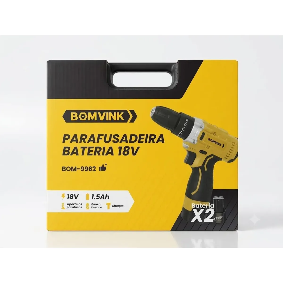Taladro Atornillador Inalámbrico Bomvink 18V con 2 Baterías, Maletín y Accesorios BOM-9962, marca SUPER - Foto Principal