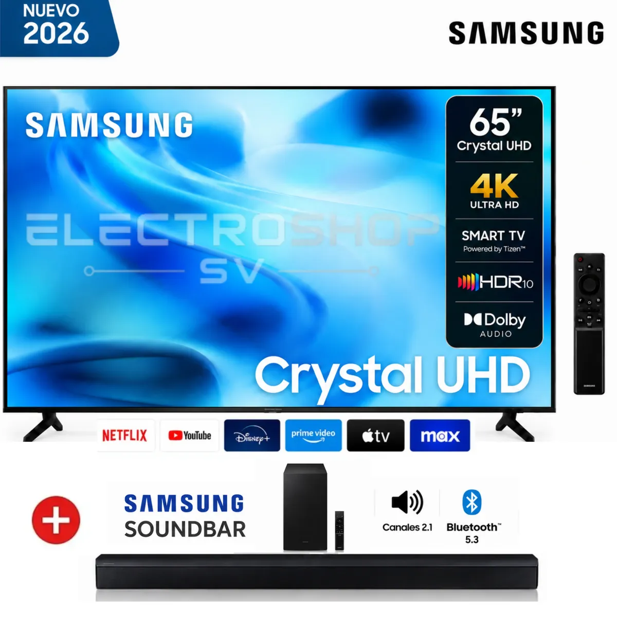 SAMSUNG - TELEVISOR SAMSUNG SMART TV 65 4K UHD UN65U8000HGXPE 2026 + SOUNDBAR B450