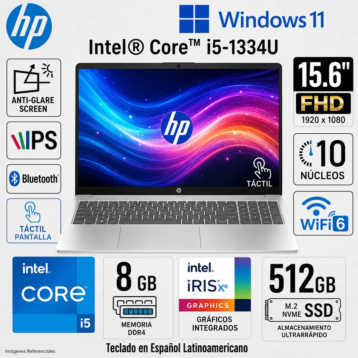 HP - Laptop HP 15 Core i5-1334U 8GB 512GB SSD 15.6" FHD IPS Touch Intel Iris Xe 15-fd0152la