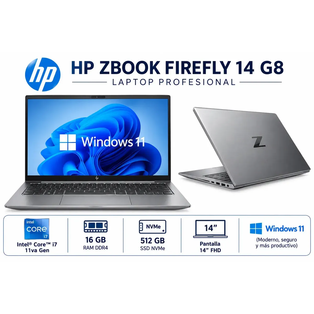 HP - Laptop HP ZBOOK FIREFLY 14 G8 - INTEL CORE I7 11VA GEN - 16GB RAM DDR4 - 512GB NVMe - 14".