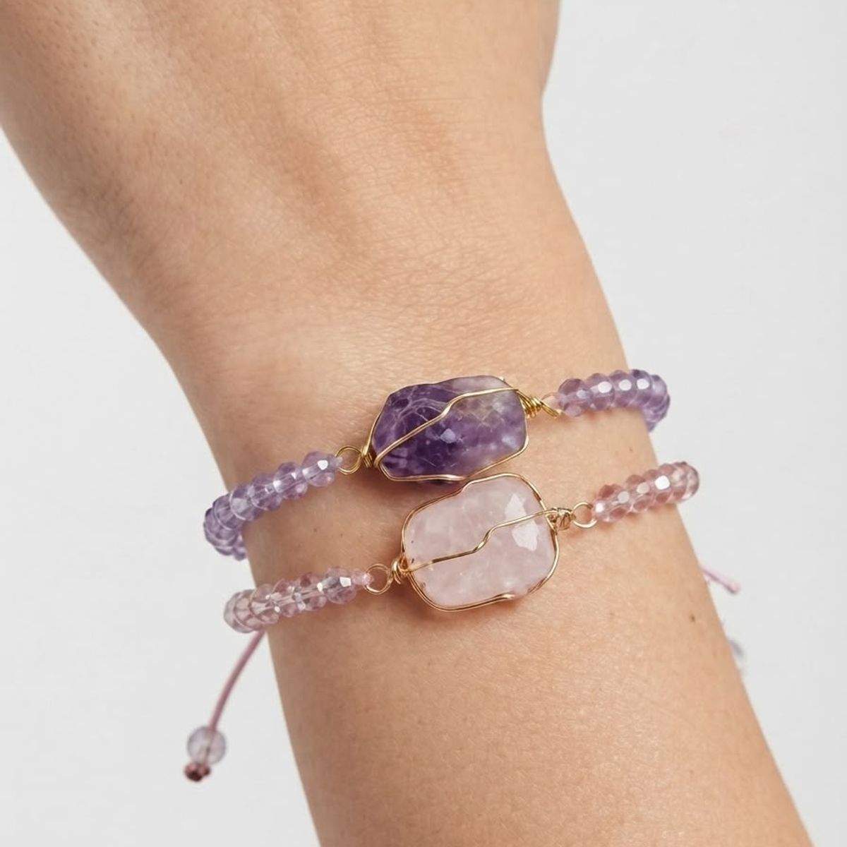 SM - Pack Dúo Pulseras Amatista y Cuarzo Rosa