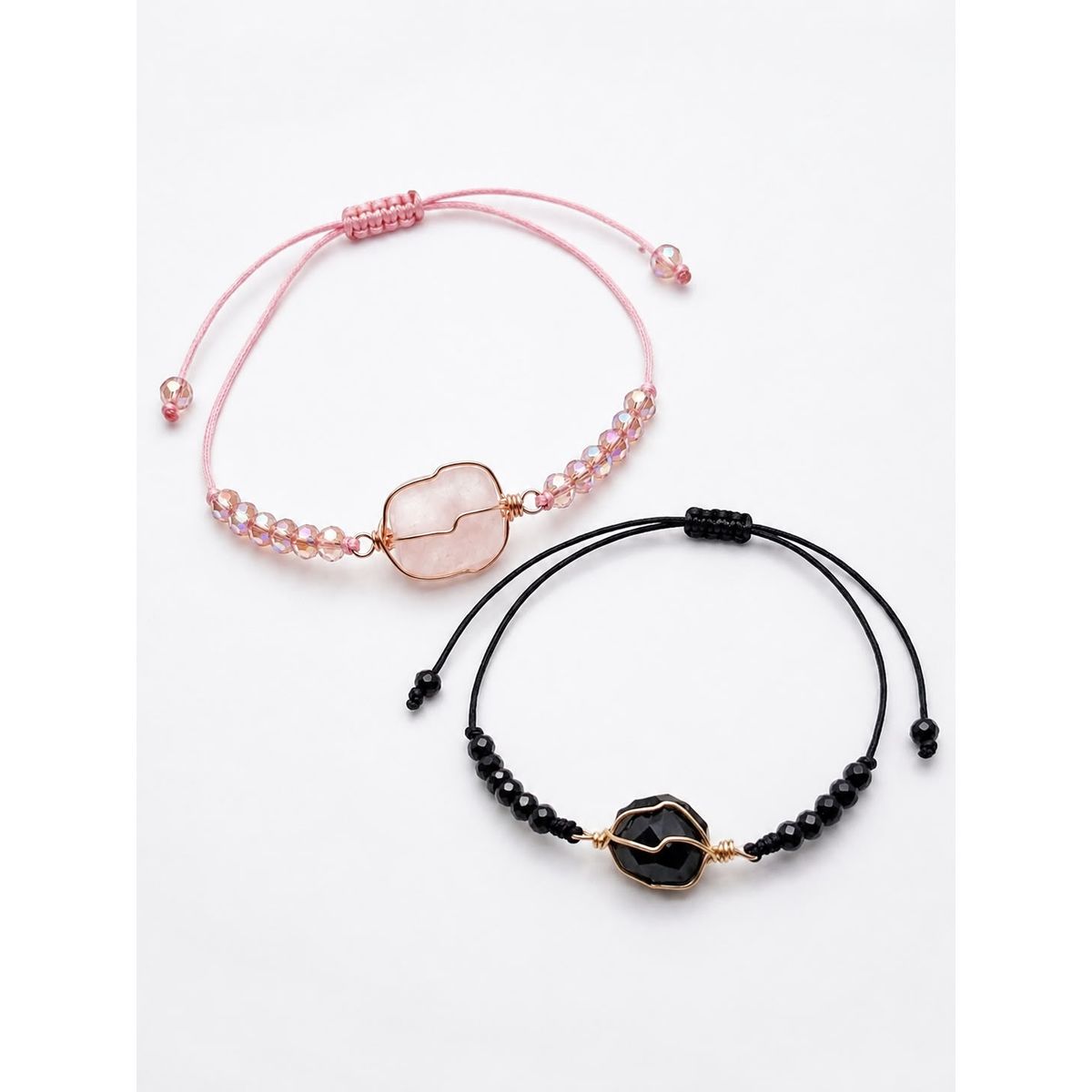 SM - Pack de 2 Pulseras Ajustables Cuarzo Rosa y Turmalina
