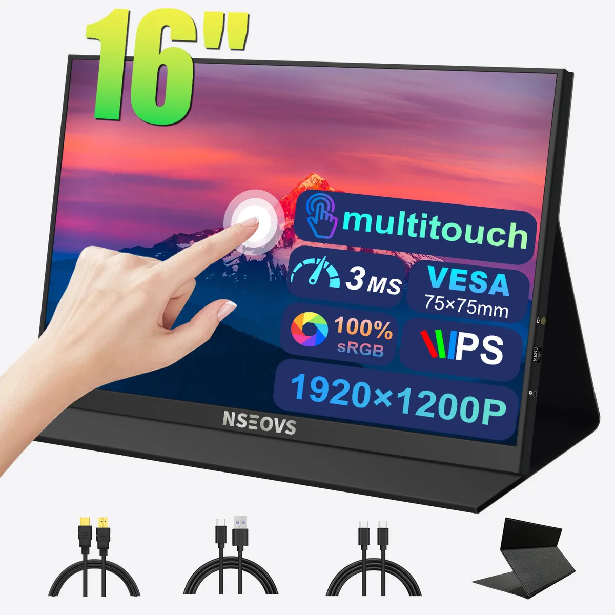NSEOVS - Monitor Portátil Gamer NSEOVS 16 60Hz Táctil 1200p