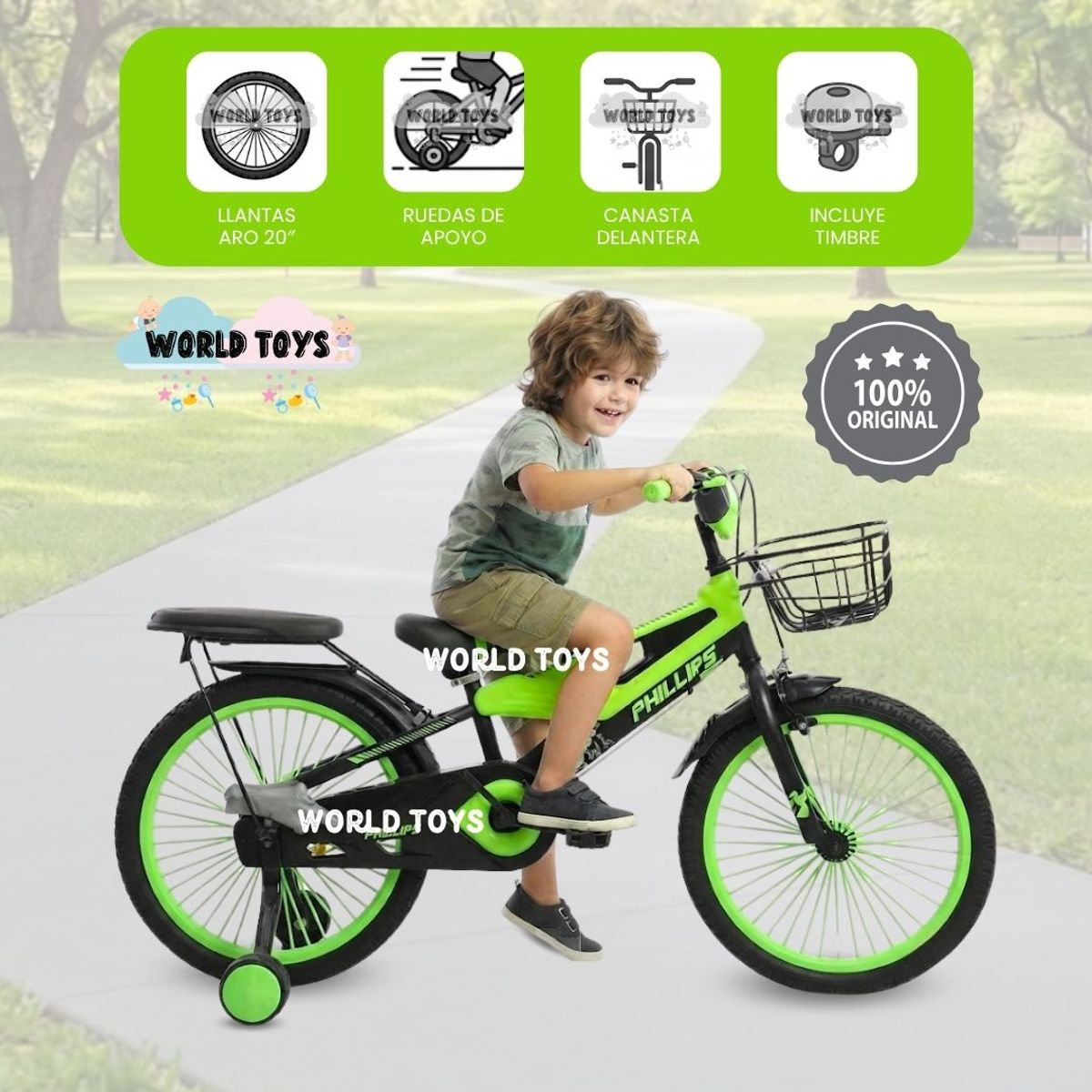 Bicicleta Para Niño Aro 20 «MEGATRON» con Canasta Green, marca Baby - Foto Principal