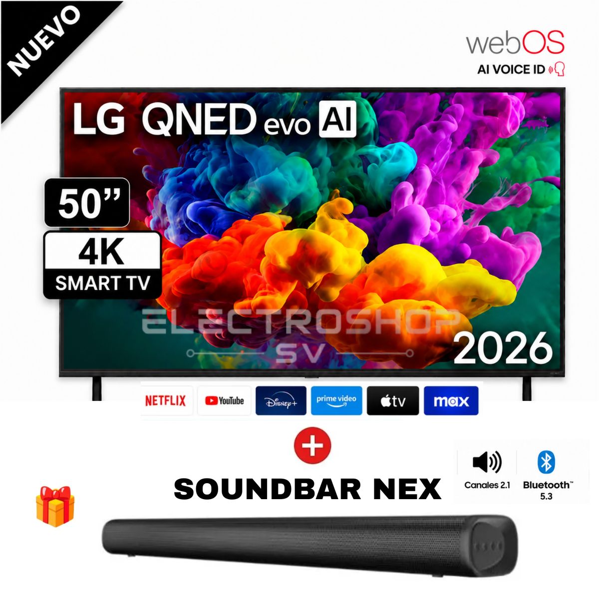 LG - Televisor Smart TV LG 50'' QNED MiniLED UHD 4K 50QNED70BSA 2026 + Soundbar Nex