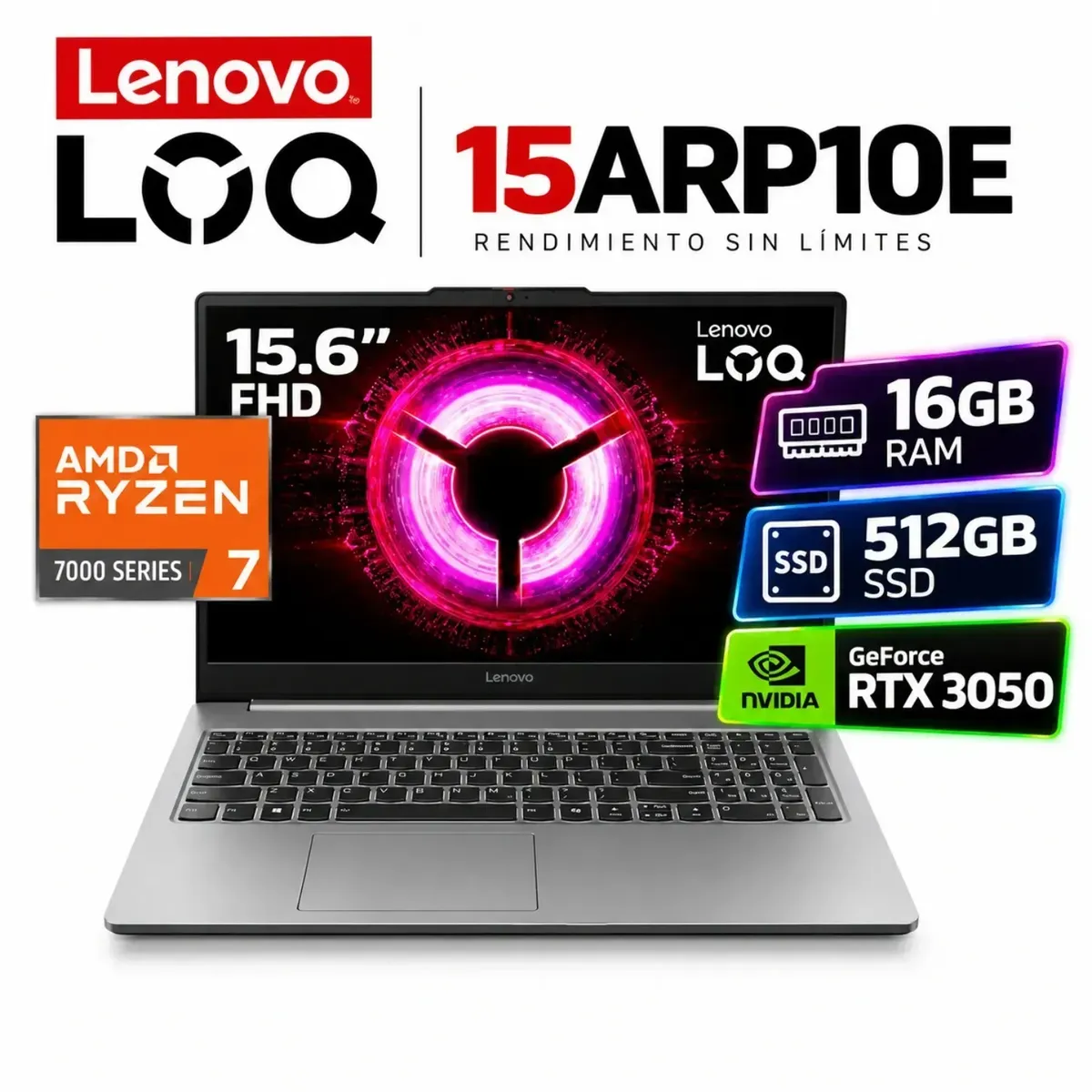 LENOVO - Lenovo LOQ 15ARP10E Ryzen 7-7735HS, 16GB RAM, 512GB SSD, RTX 3050 6GB, 15.6″ FHD, Windows 11