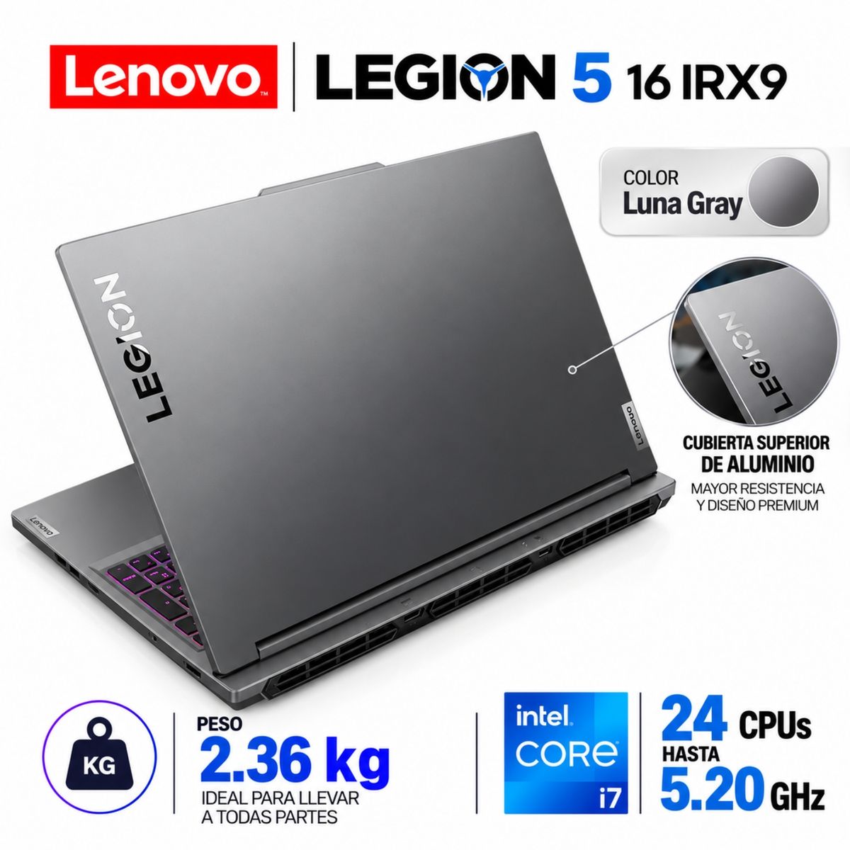 LENOVO - Lenovo Legion 5 16IRX9  Core i7-14650HX, 16GB RAM, 512GB SSD, RTX 4060 8GB, 16″ WQXGA, Windows 11