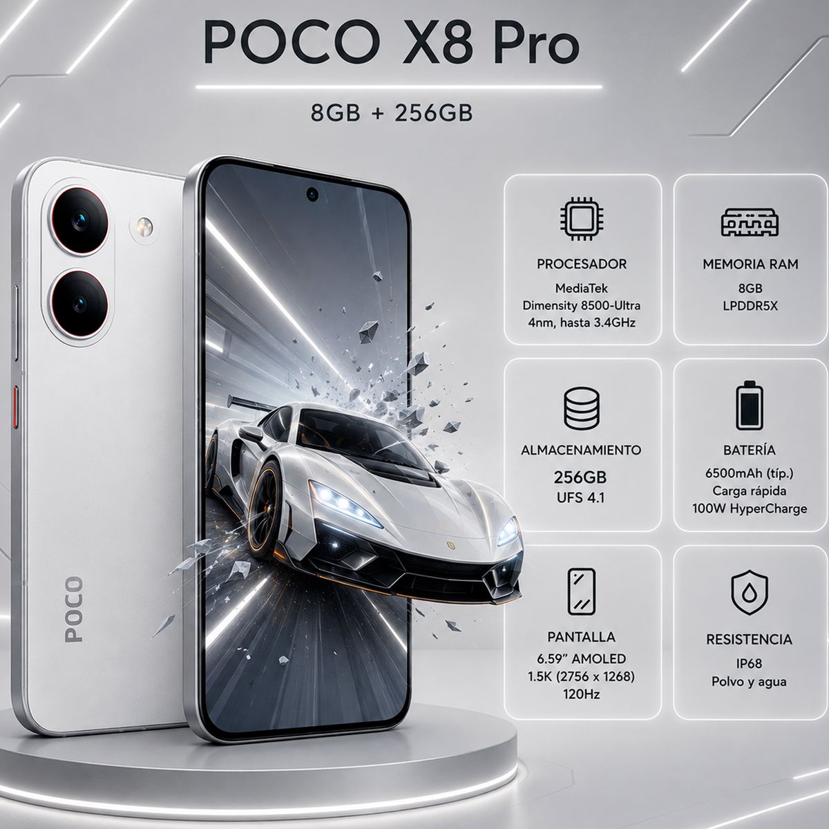 Celular POCO X8 Pro  8GB + 256GB - Blanco, marca XIAOMI - Foto Principal