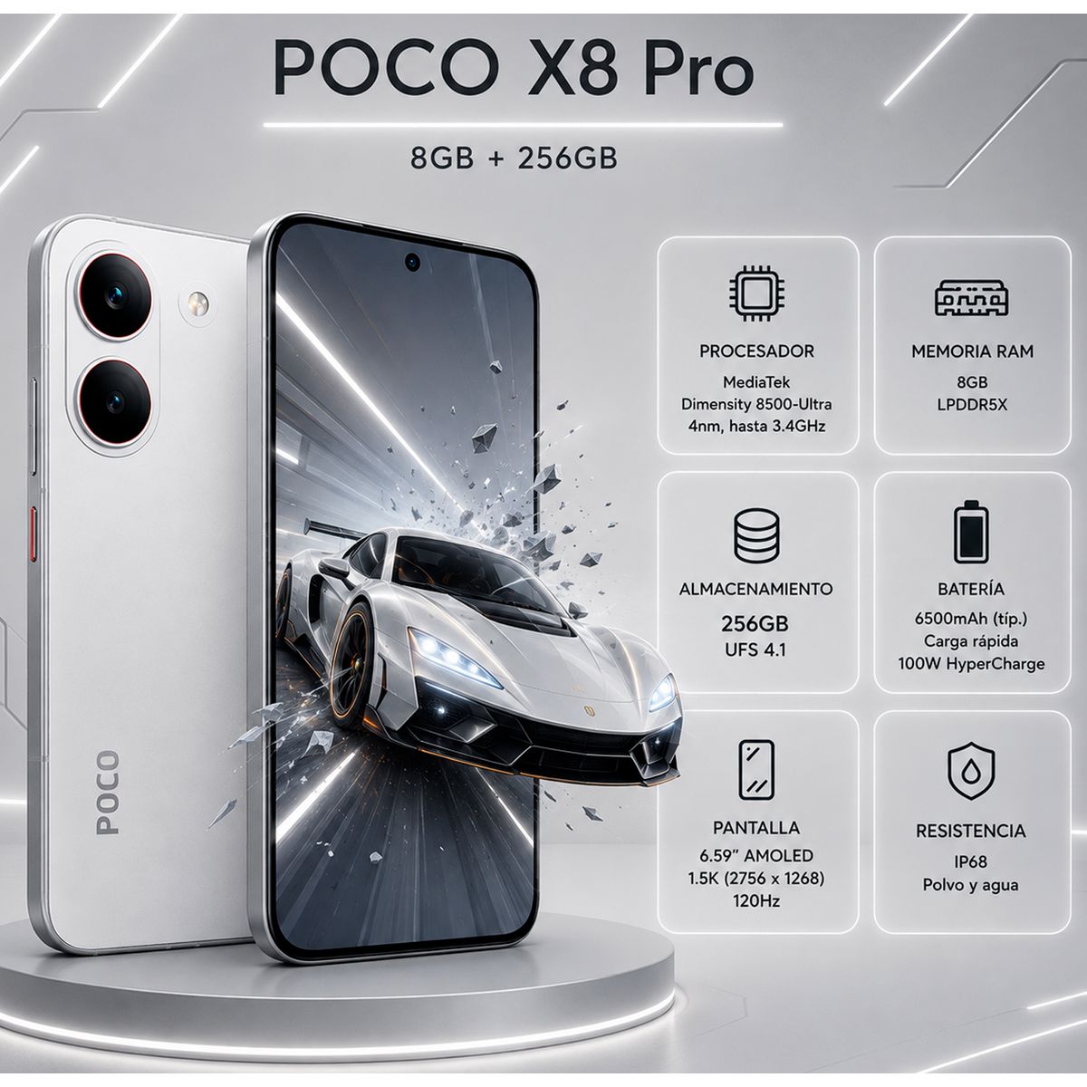 Celular POCO X8 Pro  8GB + 256GB - Blanco, marca XIAOMI - Foto Principal