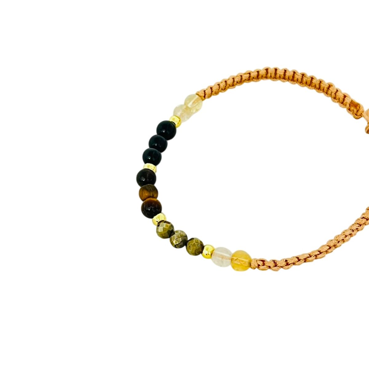 GENERICO - Pulsera de Hilo Beige con Cuarzos Citrino, Ojo de Tigre, Turmalina y Pirita - Sienna