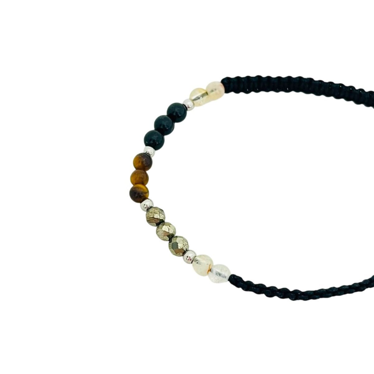 GENERICO - Pulsera de Hilo Negro con Cuarzos Citrino, Ojo de Tigre, Turmalina y Pirita - Sienna
