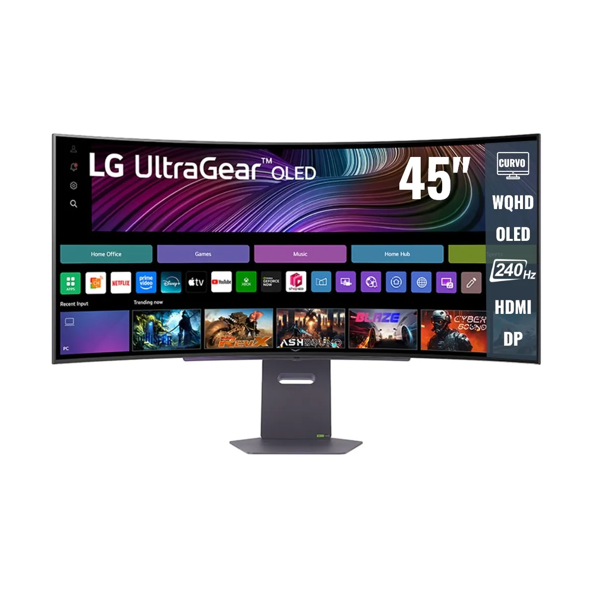 LG - Monitor Gamer LG Ultragear 45GX90SAB 45 OLED Smart WebOS Curvo 240Hz 0.03ms Parlantes y Control