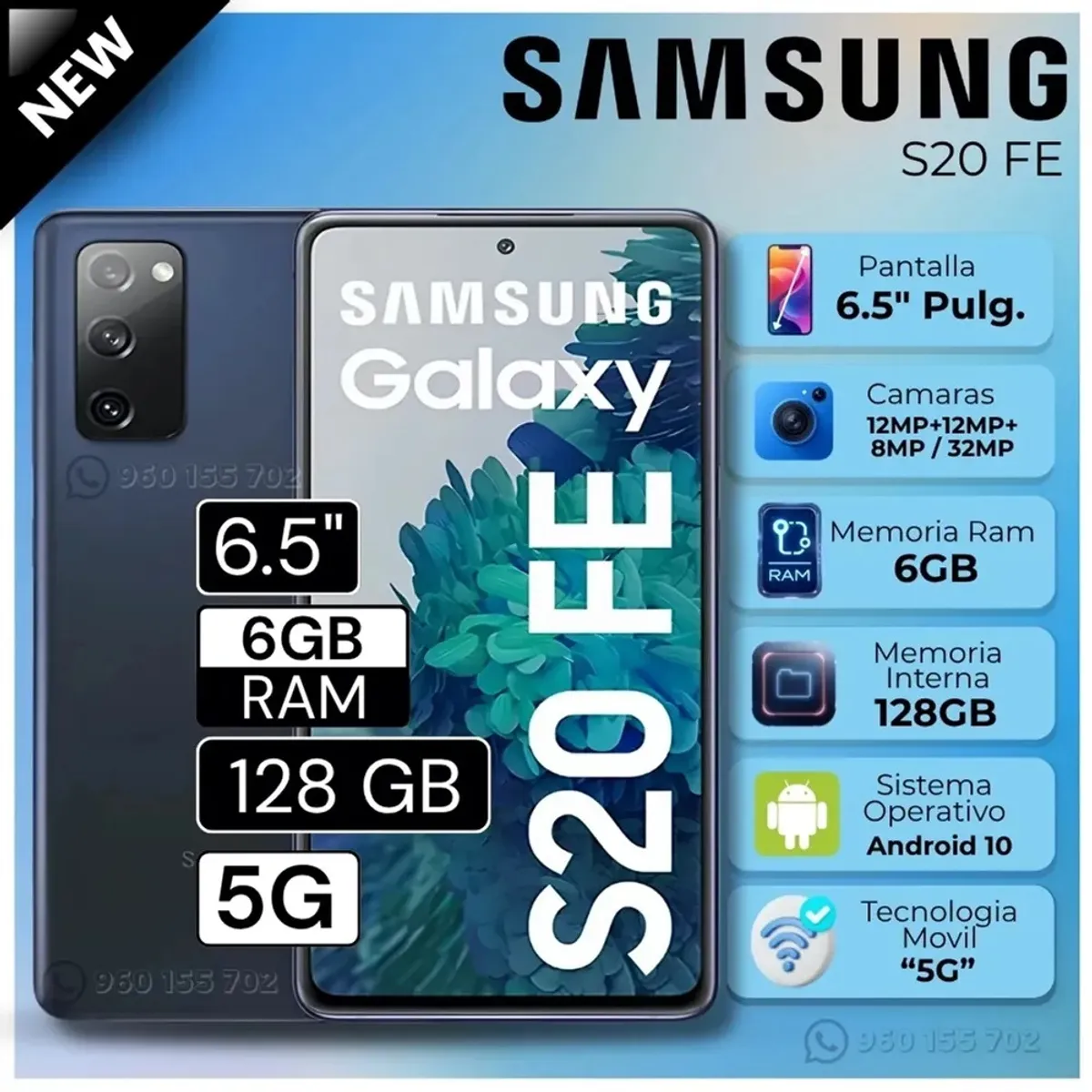 SAMSUNG - Celular Samsung  S20 FE 6.5 Pulg. 6GB RAM 128GB Android 10 -Azul