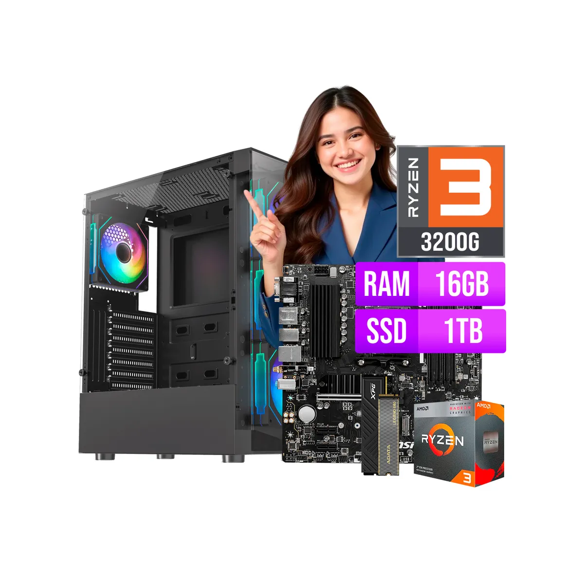 AMD - COMPUTADORA AMD RYZEN 3 3200G RAM 16GB SSD 1TB