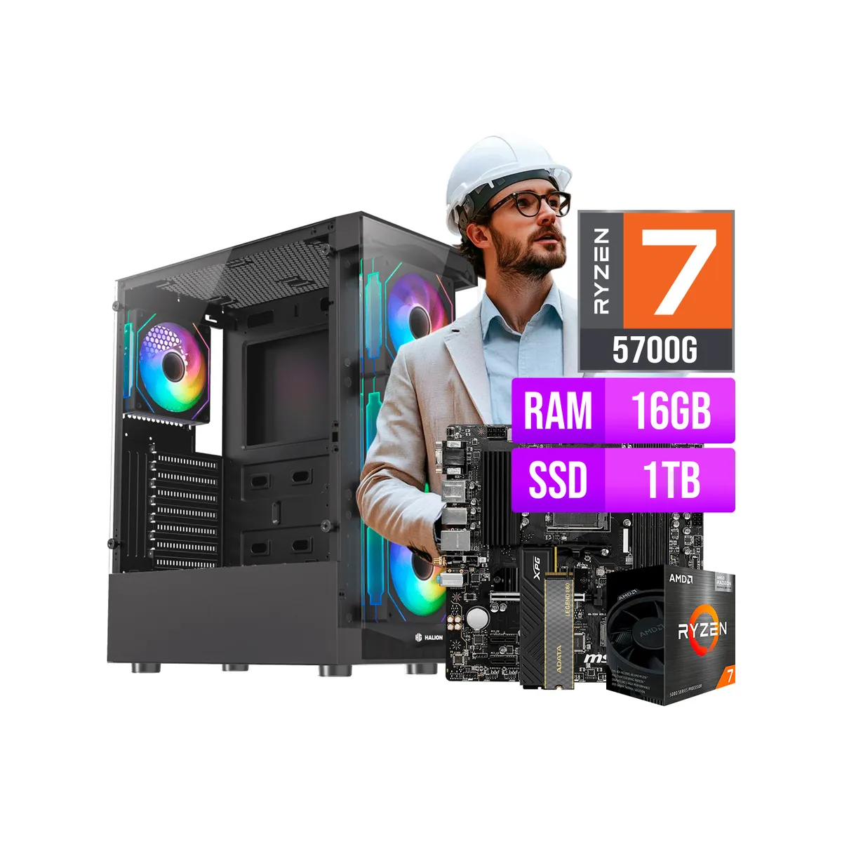 AMD - COMPUTADORA AMD RYZEN 7 5700G RAM 16GB SSD 1TB / CON WIFI Y BLUETOOH.