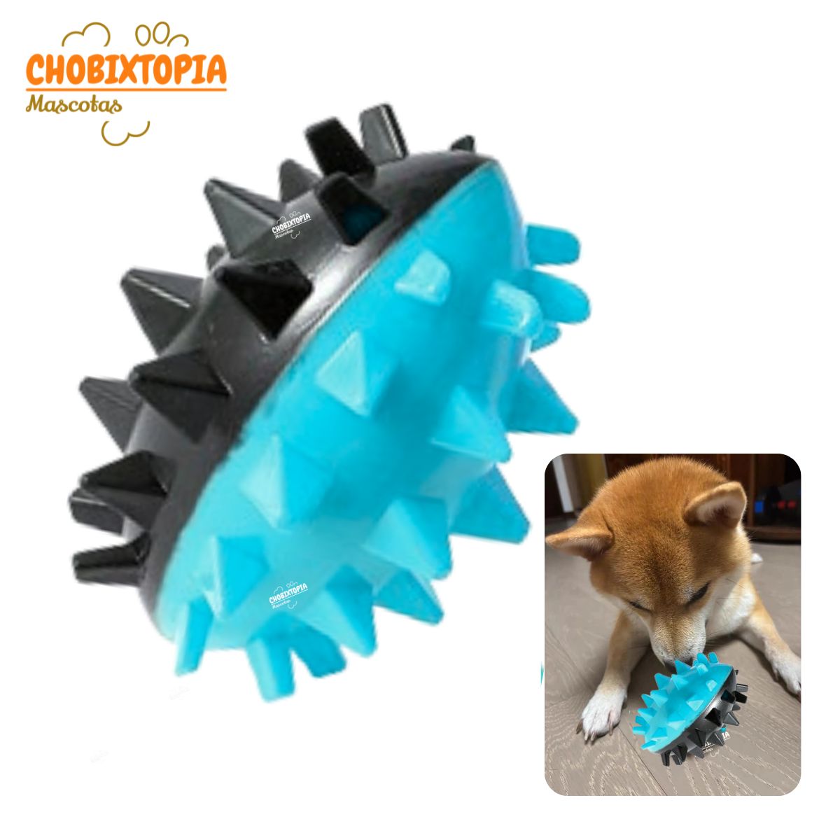 JUGUETE PELOTA RUGBY INTERACTIVO PARA MASTICAR-MASCOTAS PERROS TURQUESA Y NEGRO, marca GENERICO - Foto Principal