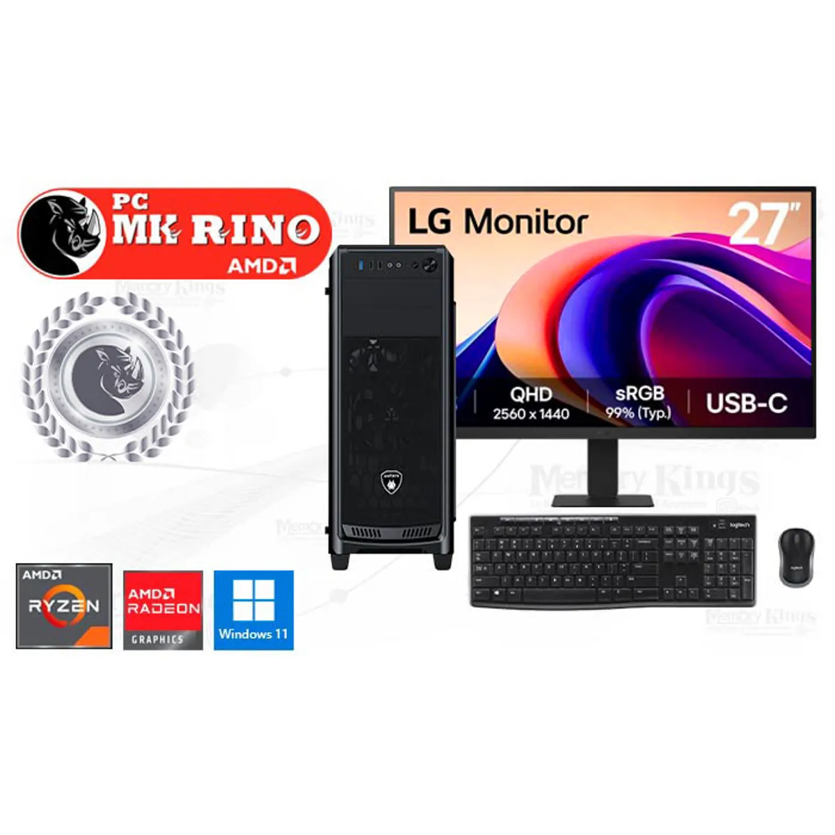 AMD - Computadora AMD Ryzen 7 9700X RX-380 16GB 1TB SSD 27" Radeon Windows 11 Pro