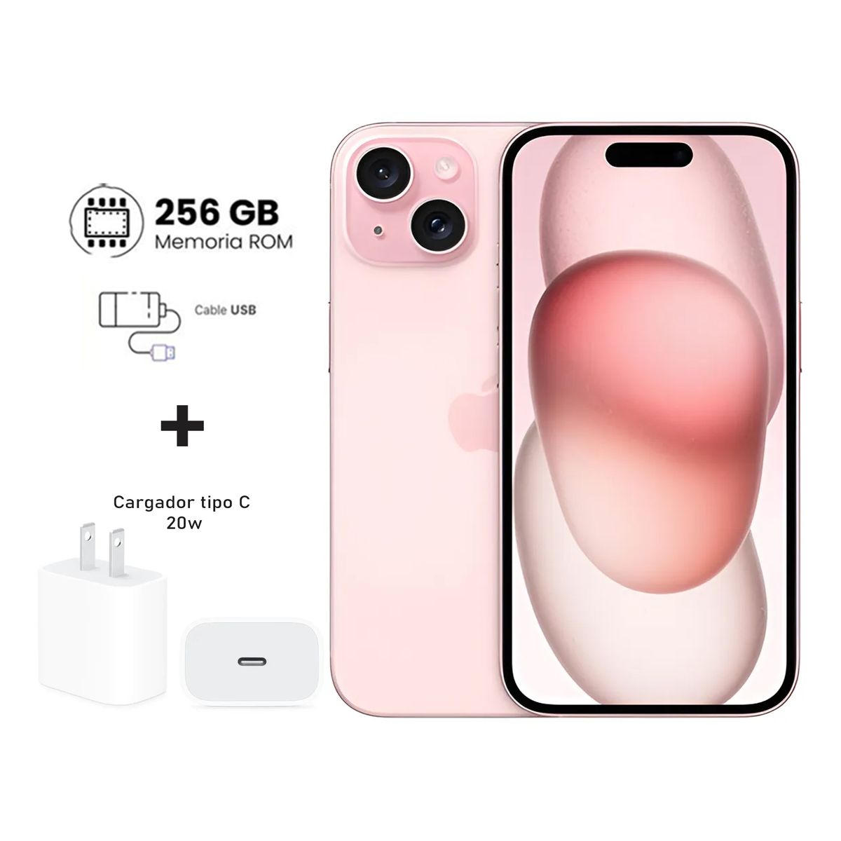 Apple Iphone 15 Plus 256gb Rosado Pink + Kit de carga. Reacondicionado A2847, marca APPLE - Foto Principal