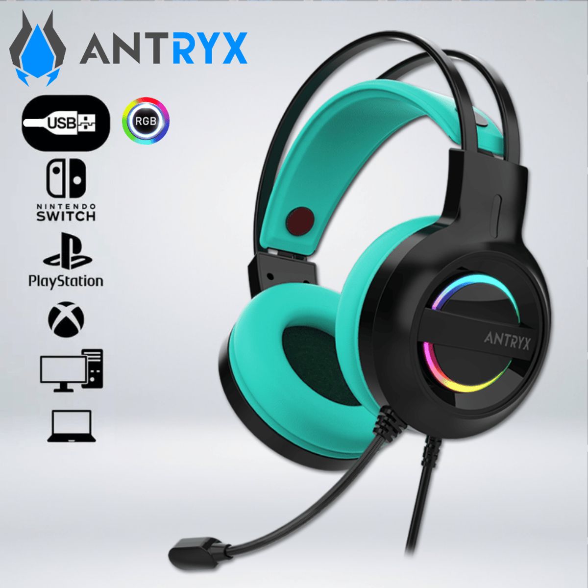 ANTRYX - AUDIFONO GAMING IRIS-K TURQUESA RGB