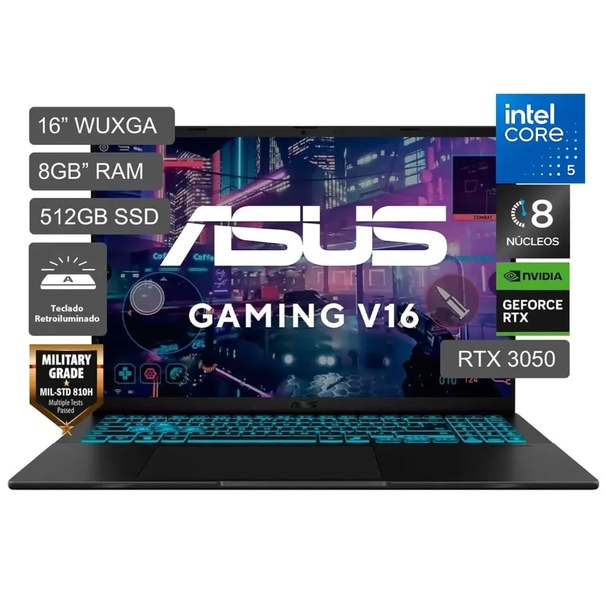 ASUS - Laptop Gamer Asus V16 Intel Core 5 210H  RTX3050-6GB 8GB RAM 512GB SSD 16" WUXGA Win11.