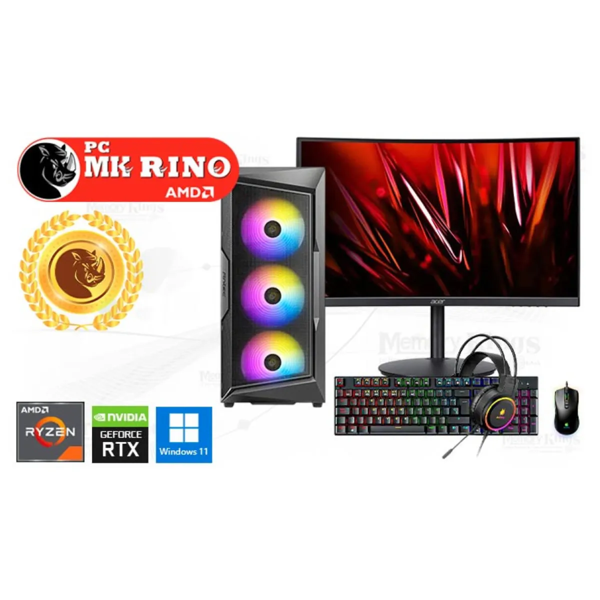 AMD - Computadora AMD Ryzen 5 5500 AX61 Elite 16GB 500GB SSD 24" RTX 3050 6GB Windows 11 Pro