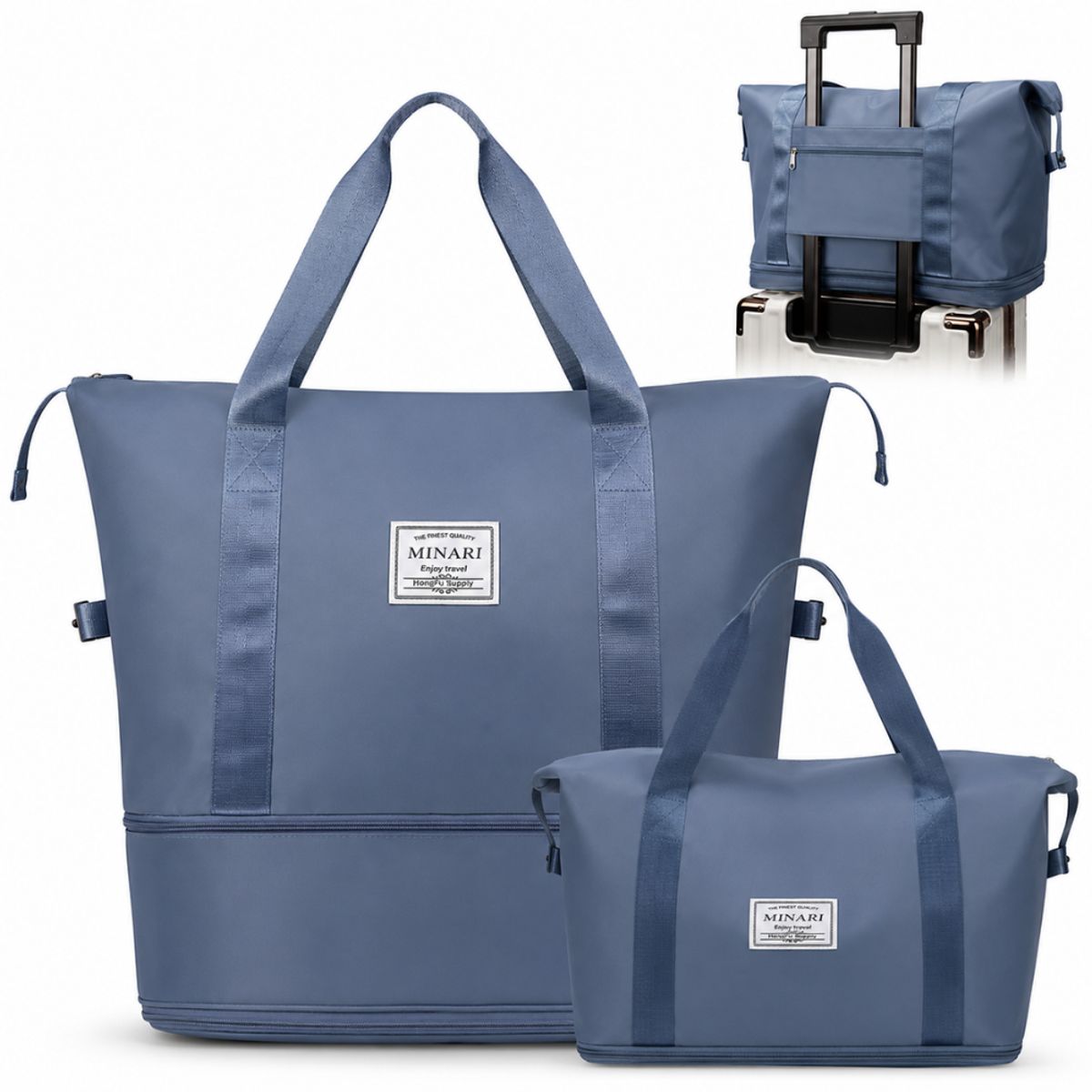 MINARI - Bolso de Viaje Cartera Expandible Deportivo Impermeable Azul Acero 60B