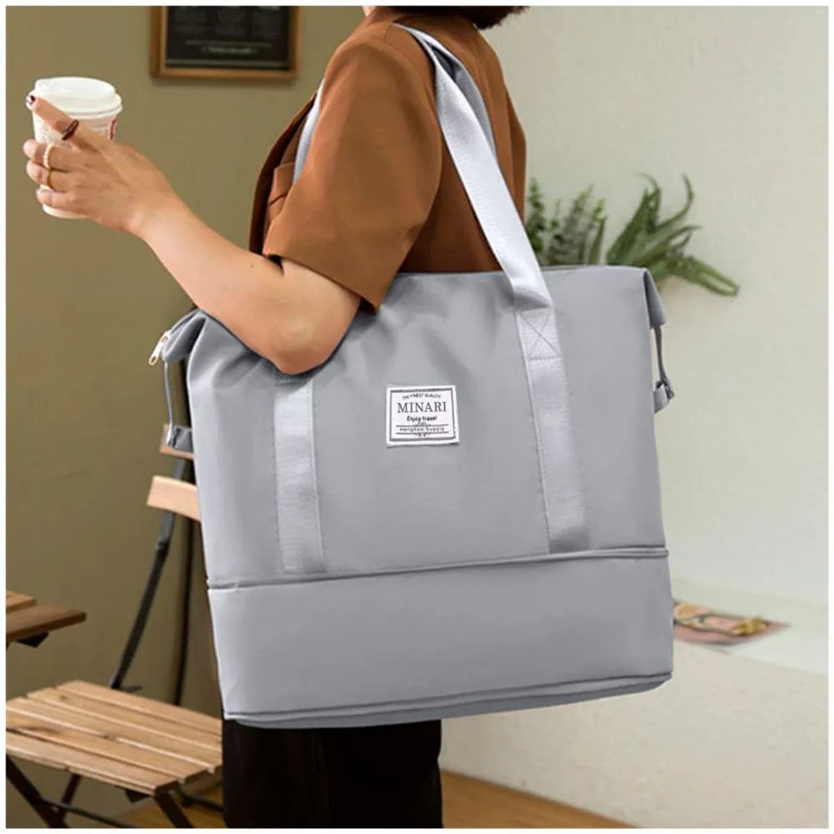 MINARI - Bolso de Viaje Cartera Expandible Deportivo Impermeable Azul Acero 60B
