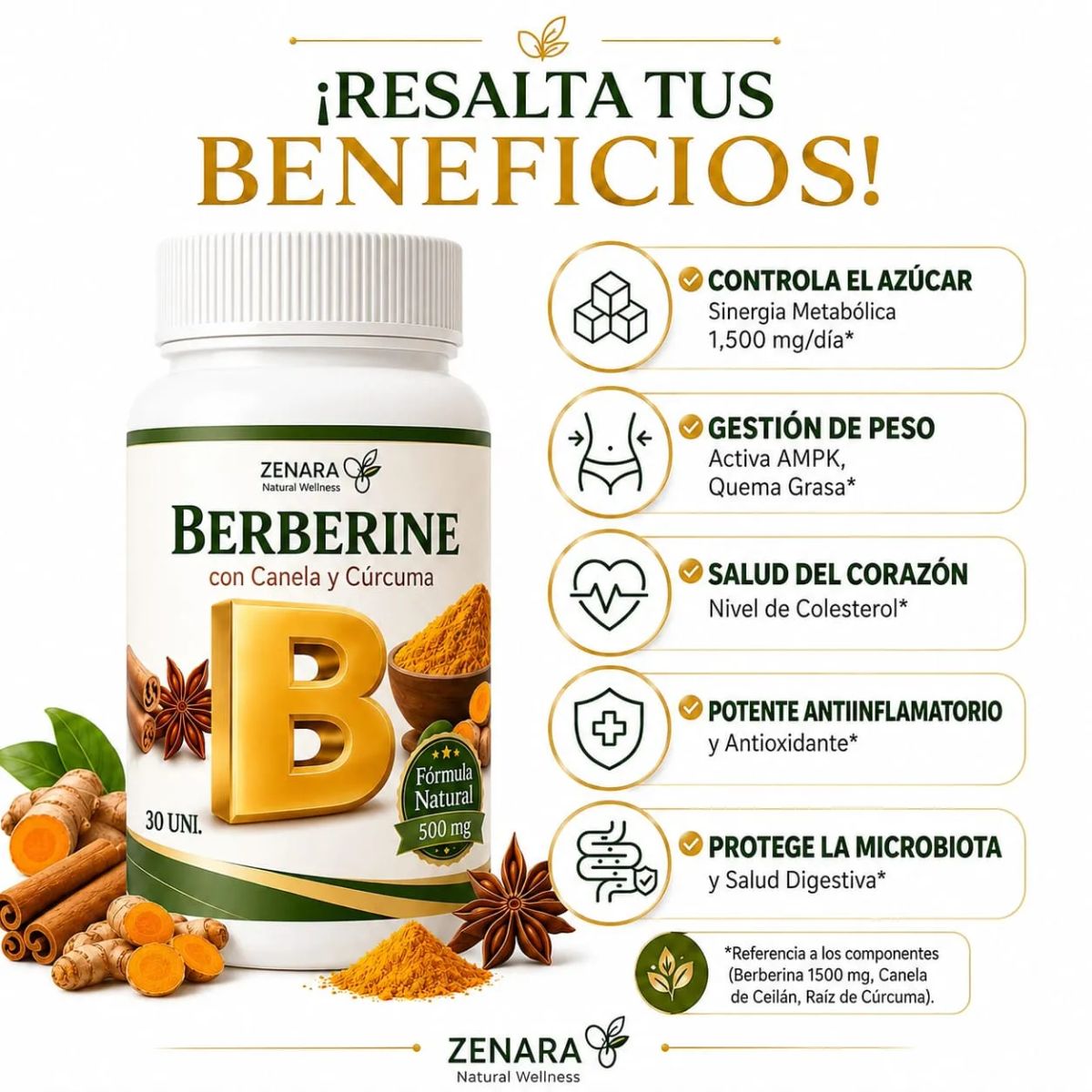 OEM - Berberina Berberine con Canela y Curcuma - Equilibrio de la Glucosa y Prevencion de la Diabetes
