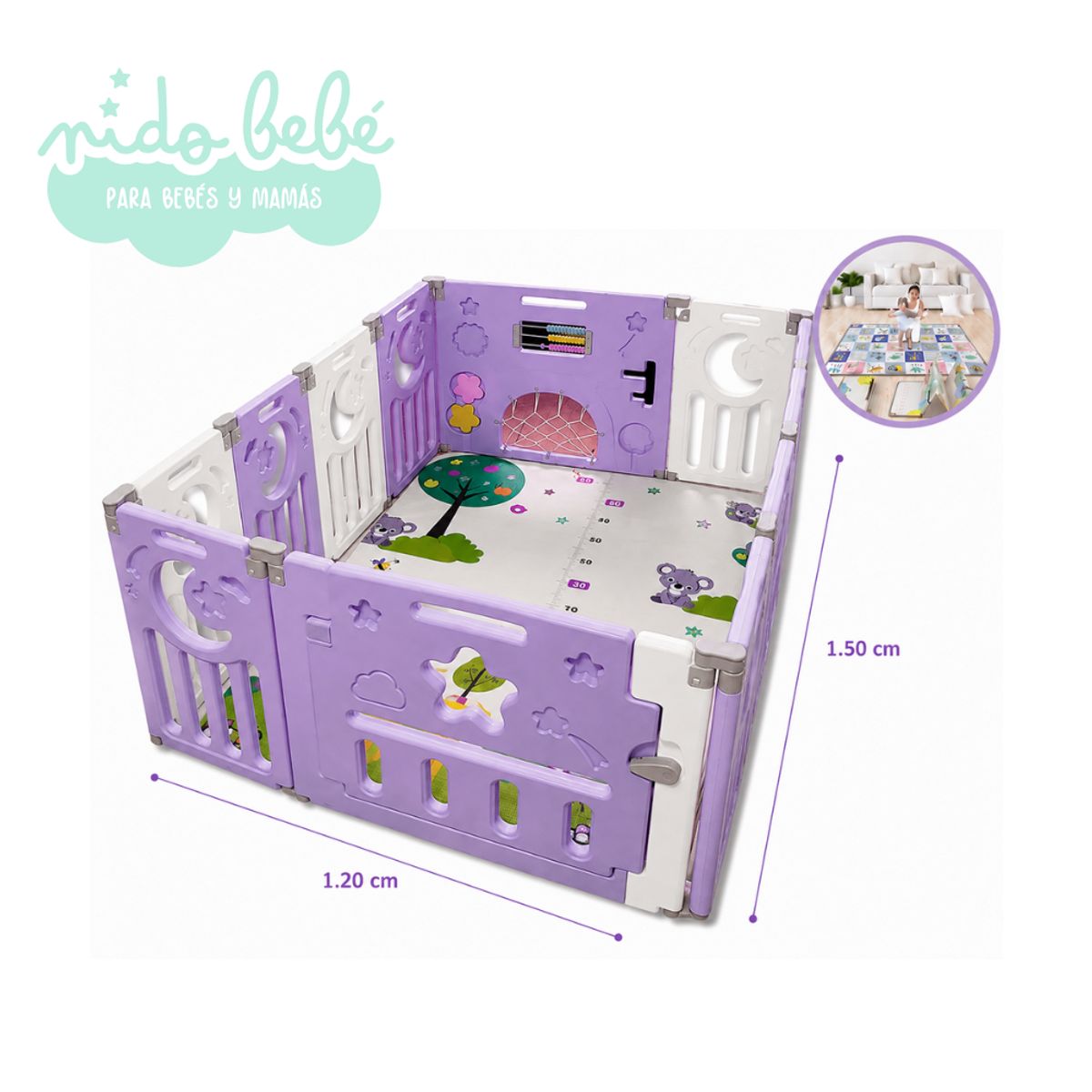 Baby - CERCO PLEGABLE DE BEBE LUNA MORADO 120cmx150cm