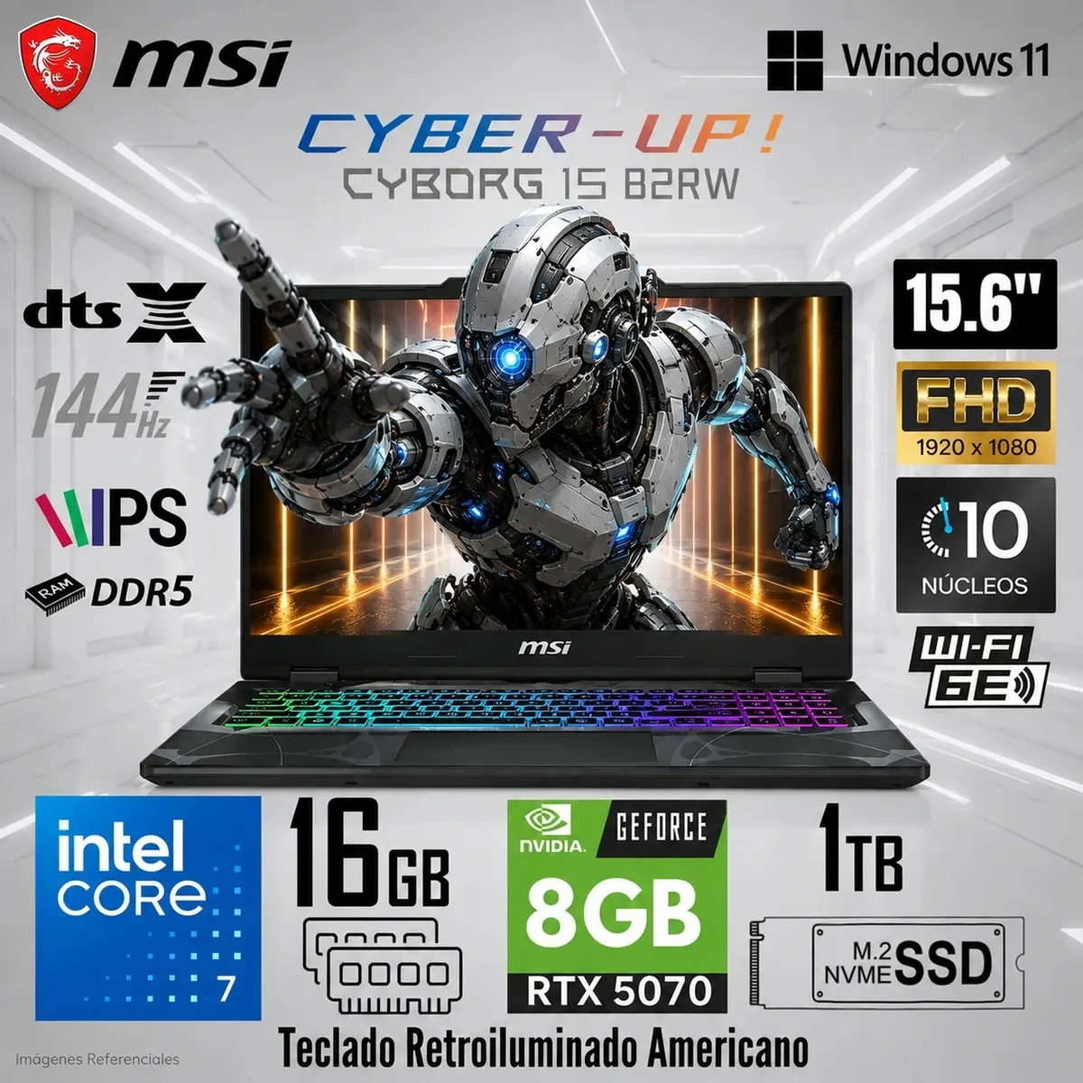 Msi - Laptop MSI Cyborg 15 Core 7 240H 16GB DDR5 1TB SSD RTX 5070 8GB 15.6 FHD 144Hz Win11 B2RWGKG-409US